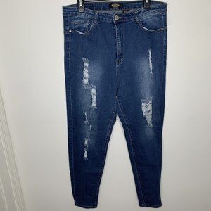 BBA Big But Adorable Womens 3XL Plus Blue Distressed Denim Jeans